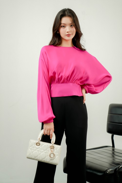 Sixdo Magenta Long Sleeves Silk Top